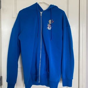 blue oversized graphic zip up